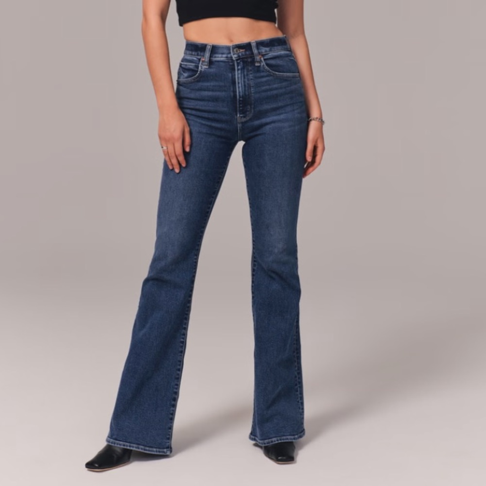 Abercrombie & Fitch Dark Blue High-Rise Flare Jeans
